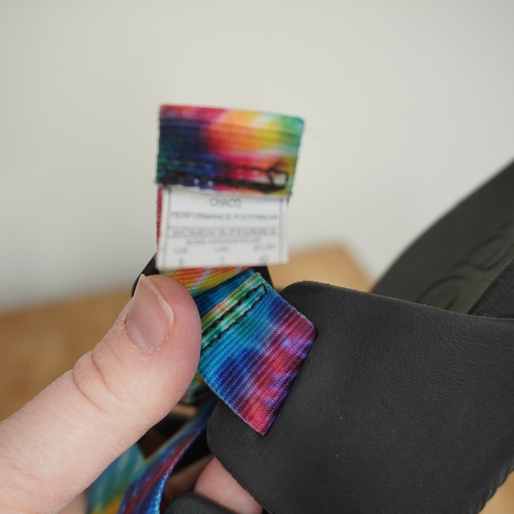 Chaco Chillos Slide Sandals Womens 9 Tie Dye Rainbow Adjustable Straps Black - Picture 4 of 10